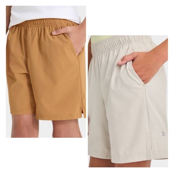 All in Motion M boys 8 sporty tech shorts bundle of 2 tan bronze copper cream pu - Picture 1 of 12